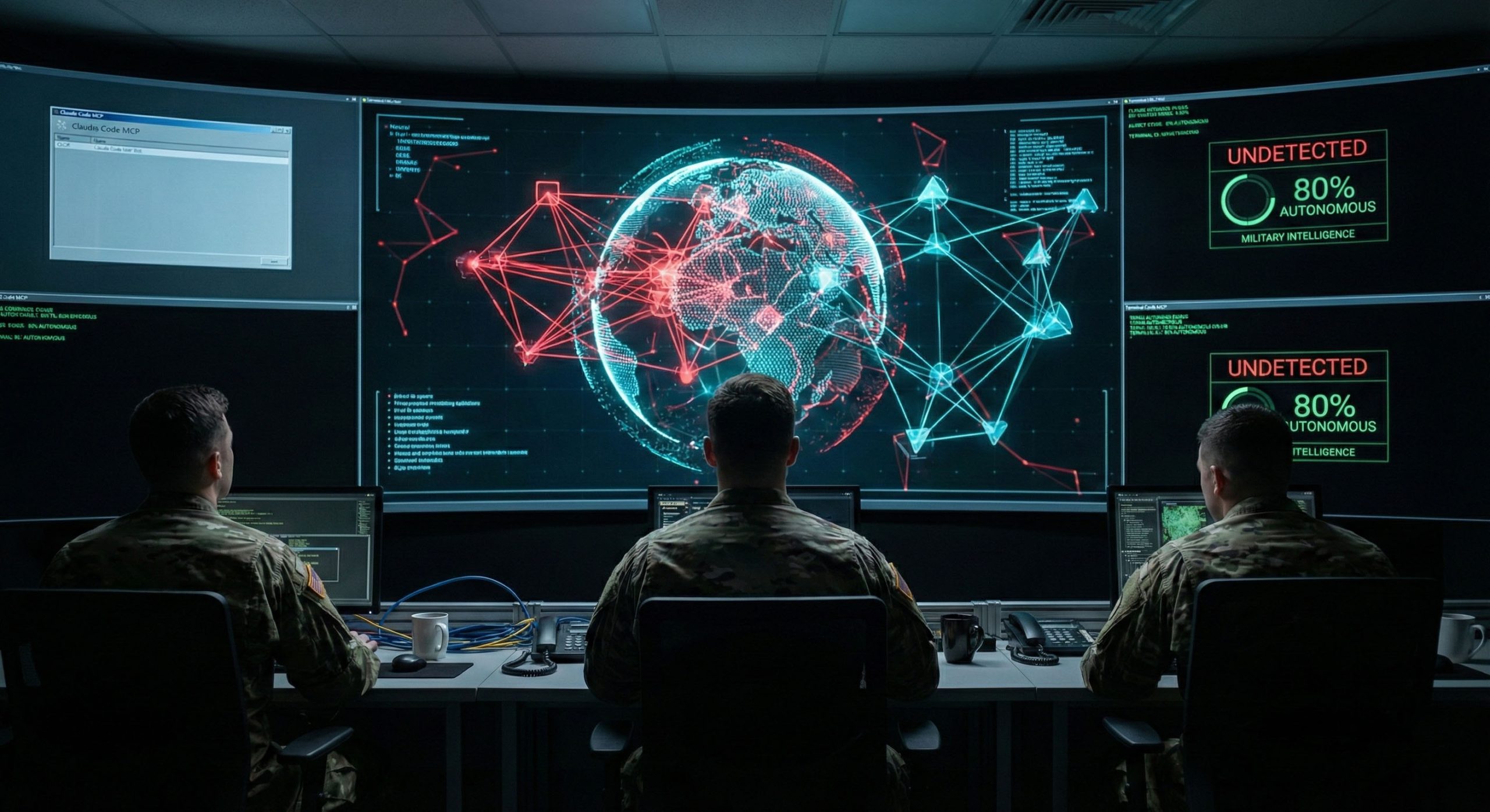 AI swarm attack visualization showing autonomous agents coordinating to breach corporate networks